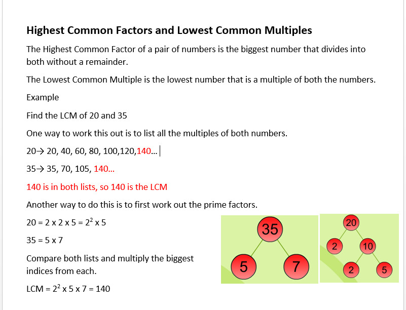 Highest Common Factors And Lowest Common Multiples